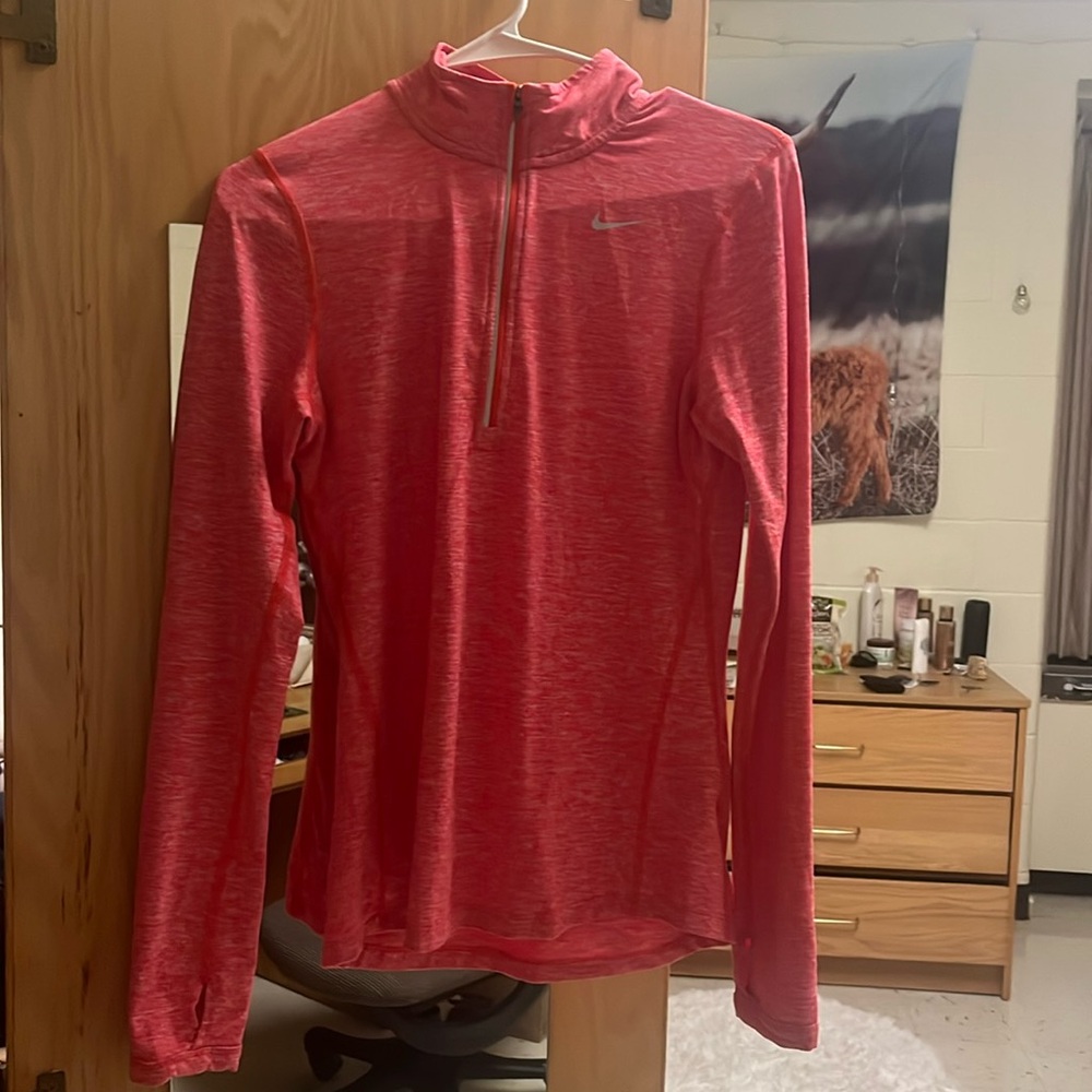 Nike Dri-FIT Red Quarter-Zip Athletic Running Top Long Sleeve  Pullover